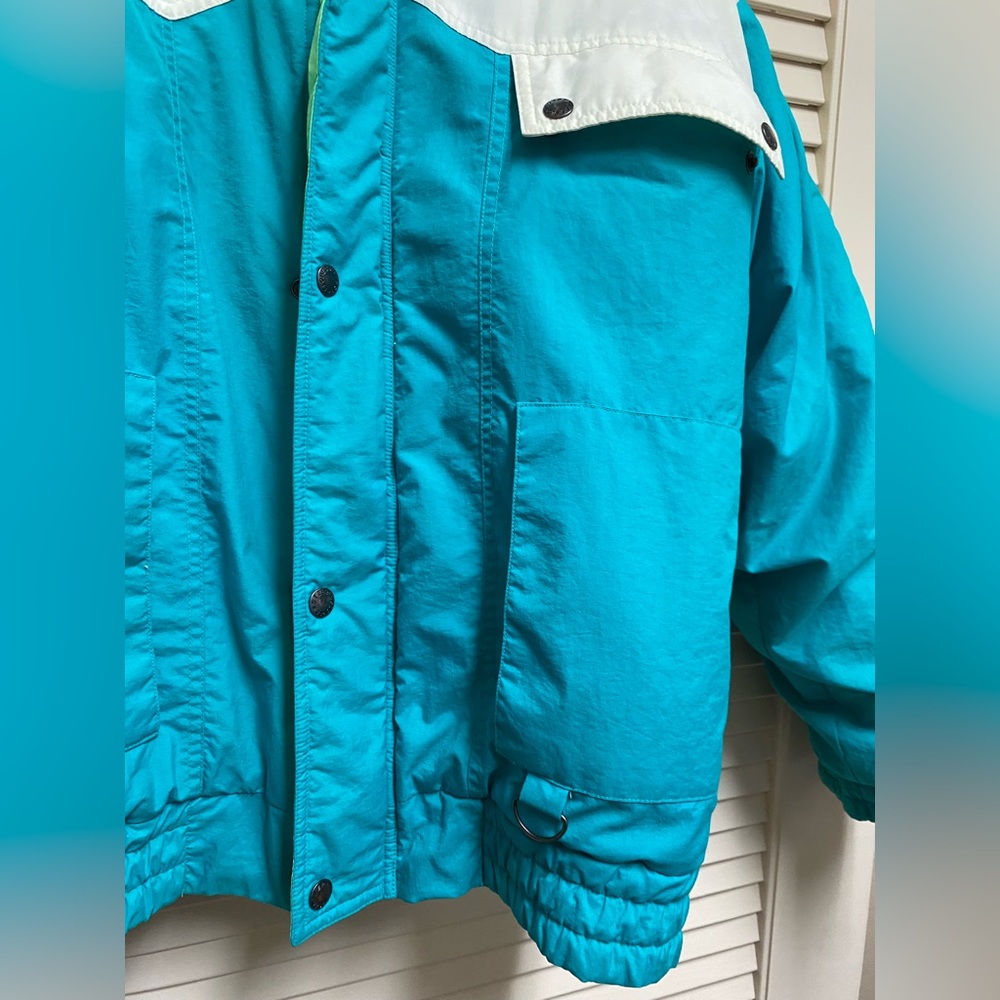 Vintage Steep Slopes Puffer Jacket Blue White Yellow 80s Snow - Womens Medium - Picture 6 of 16